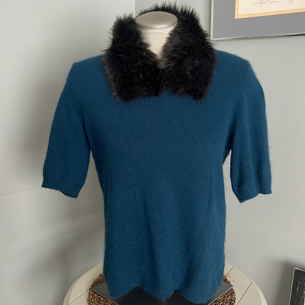 Vintage Mexx 3/4 length sleeve Angora sweater with removable faux fur collar.
